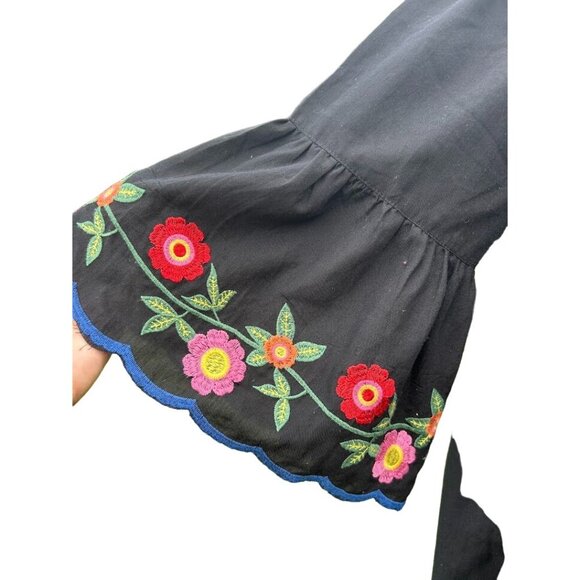 Umgee Women's‎ Black Floral Embroidered Boho Tunic Dress Bell Sleeves Size M - Picture 3 of 7
